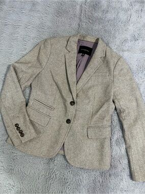 Banana Republic Light Gray Herringbone Women's Wool Blazer Warm Office Work
